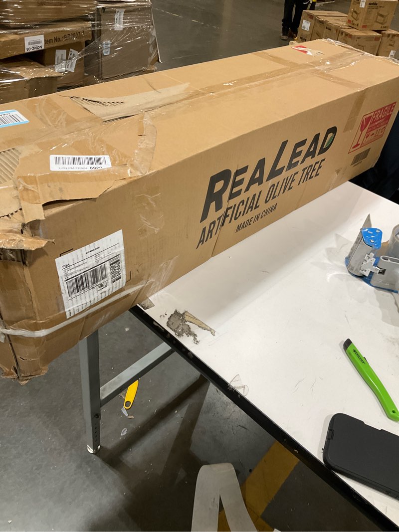 Condition photo showing As Is for Realead 8ft Faux Olive Tree with Tall Exquisite Planter - Realistic Olive Trees Artificial Indoor wi