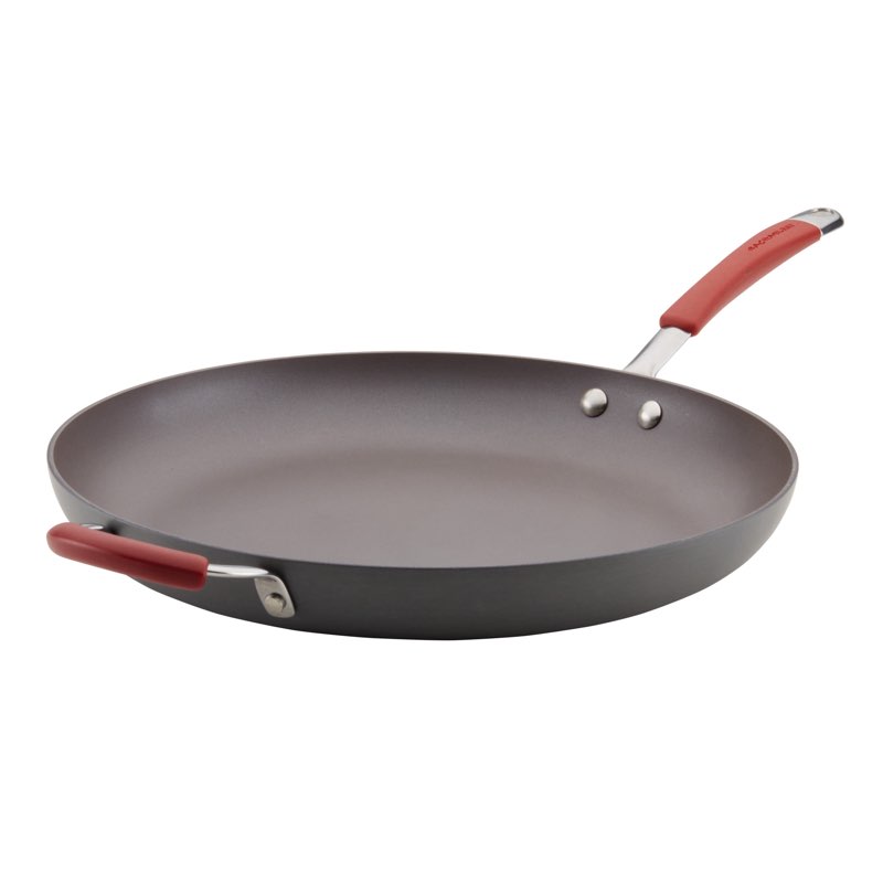 I Rachael Ray 14" Hard-Anodized Non-Stick Frying Pan/Fry Pan/Skillet with Helper Handle, Grey with Orange Handle