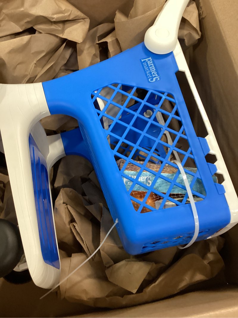 Condition photo showing Good Condition for Let's Go Shopping Pretend Scan & Sort Shopping Cart, Sturdy Plastic, Includes Pretend Food, Blue Sho