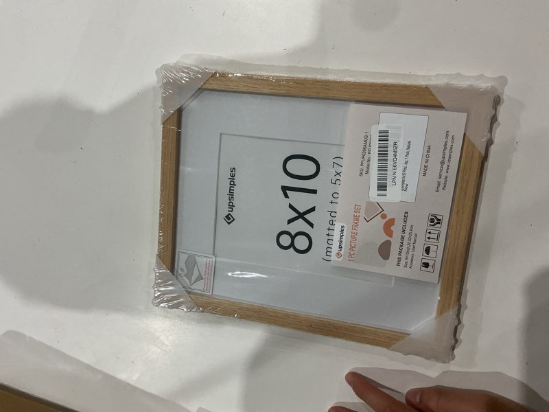 Condition photo showing New/Like New for upsimples 8x10 picture frame, natural solid wooden picture frames, display 5x7 with mat or 8 x 10 without mat, wall or tabletop, 1 pack, natural natural 8x10