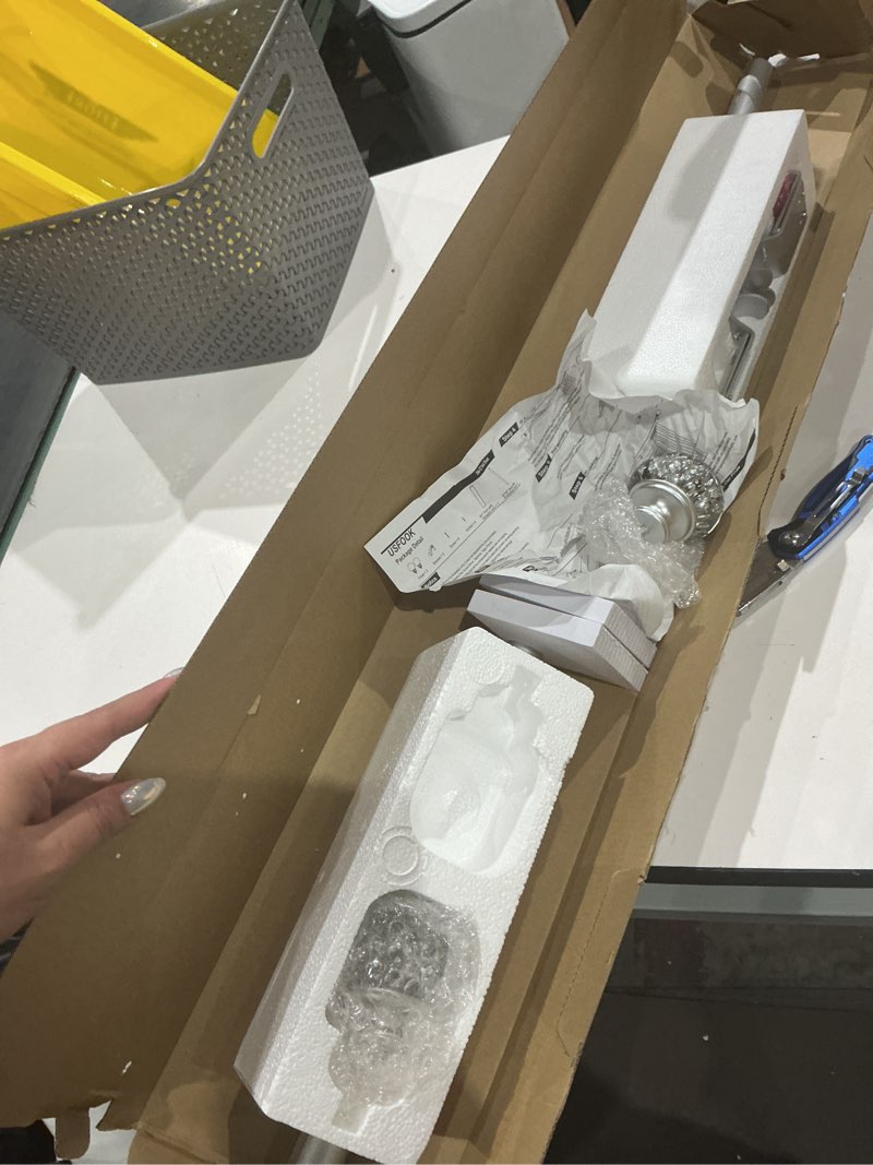 Condition photo showing New/Like New for silver curtain rods for windows 48 to 84 inch, usfook 7/8 inch telescoping splicing drapery rods 32 to 86 inch, window rod for curtains with decorative translucent finials 48-84" silver