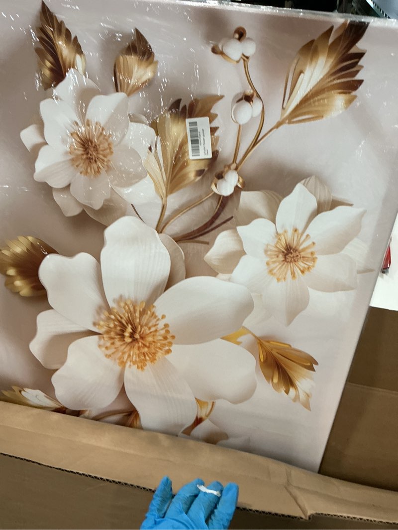 Condition photo showing Good Condition for JuhaiArt Gold Wall Decor White 3D Floral Wall Art Elegant Flower Canvas Decor for Bedroom Living Room Office Picture Artwork 24" x 48" 48"L x 24"W Gold