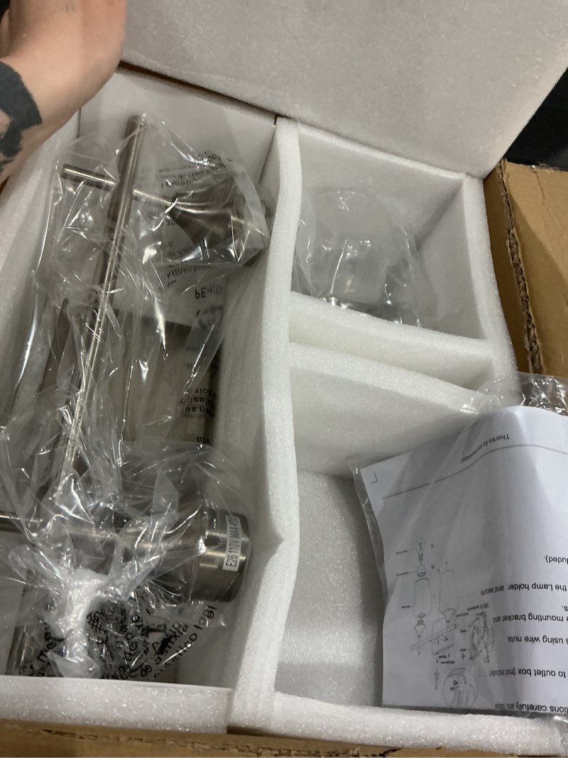 Condition photo showing As Is for Vanity Bathroom Light, 2-Light Bathroom Light Fixtures Over Mirror, Silver Vanity Lights for Bathroom with Clear Glass, Modern Wall Lamp for Cabinet Hallway, Bedroom 2-Light-Silver