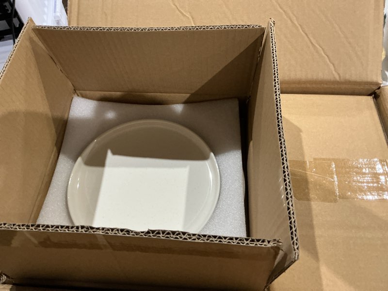 Condition photo showing Good Condition for plates and bowls sets, scratch resistant dinnerware sets for 8, 24 pieces porcelain ceramic dishware dishes set, modern stoneware kitchen dinner set, microwave and dishwasher safe, cream white 8-set(24pcs)
