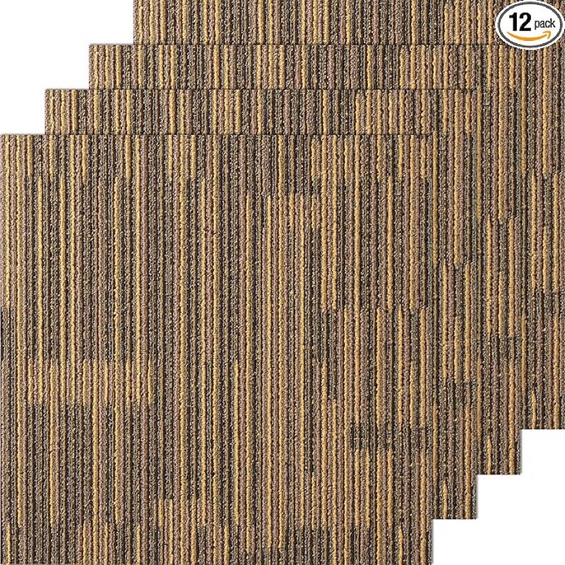 VEVOR Carpet Tiles Reusable, 20"x 20" Carpet Squares with Padding Attached, Soft Padded Carpet Tiles, Easy Install DIY for Bedroom Living Room Indoor Outdoor (16 Tiles, Mixed Brown)