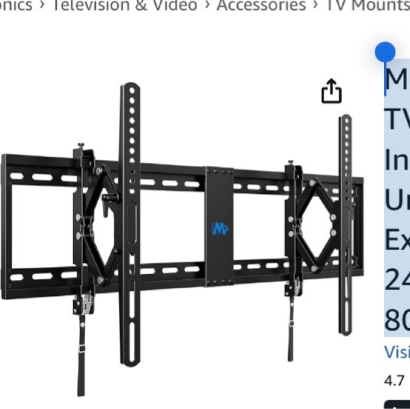 mounting dream advanced tilt tv wall mount for most 42-90 inch flat and curved television, universal mount bracket with extension up to 7 inch, fits 16", 24", 32" studs, max vesa 800x400mm and 120lbs