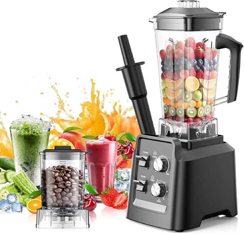 blender for smoothies, blender with 68oz. pitcher & 20oz. grinder, 28000 rpm blenders for kitchen, ice crushing, frozen fruits, blending, black