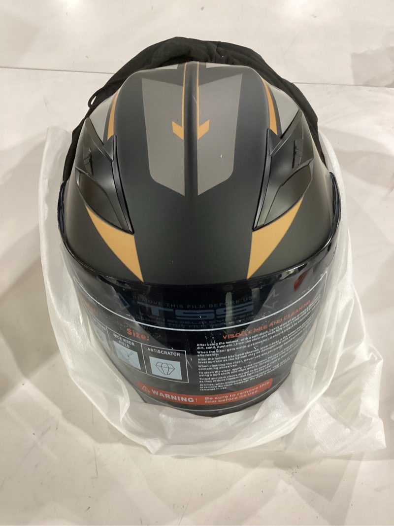 Condition photo showing Good Condition for open face 3/4 motorcycle helmets for adult men women, dot approved dual visor street bike racing helmet, motorbike atv moped cruiser helmet with gloves & mask matte black glod large