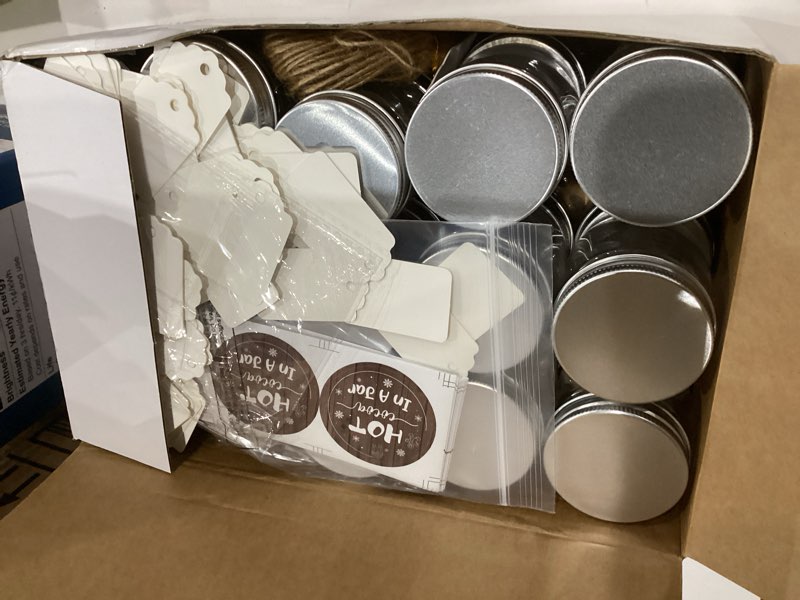 Condition photo showing New/Like New for Hoolerry 30 Set Hot Chocolate Party Favors 3.4 oz Hot Chocolate Jars with Lid, Blank Tags and String Cocoa Bar Clear Plastic Containers for Christmas Winter Wedding Party Gifts