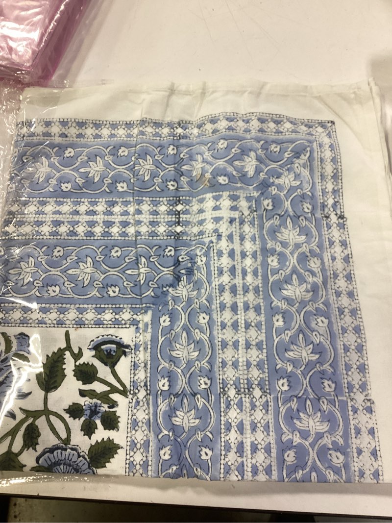 Condition photo showing As Is for ATOSII Taj 100% Cotton Summer Tablecloth, Block Print Floral Square Table Cloth for Dining Table I Parties Wedding Outdoors, Grand Millenial Decor 60 X 60 Inches I 4 Seater I Taj 60" x 60" (Square)