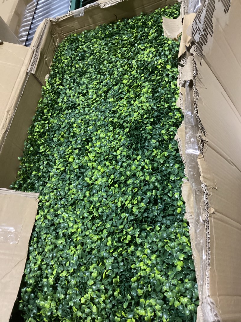 Condition photo showing As Is for sunnyroyal 40" h x 40" w mobile boxwood hedge screen movable portable fence room divider with wheels artificial greenery grass backdrop wall for decor 40"h x 40"w