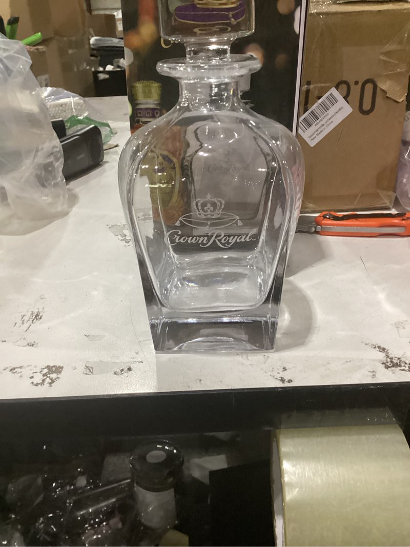 Condition photo showing Good Condition for crown royal glass whiskey decanter – 750ml elegant glass decanter with stopper – officially licensed barware for bourbon, scotch & cocktails compatible