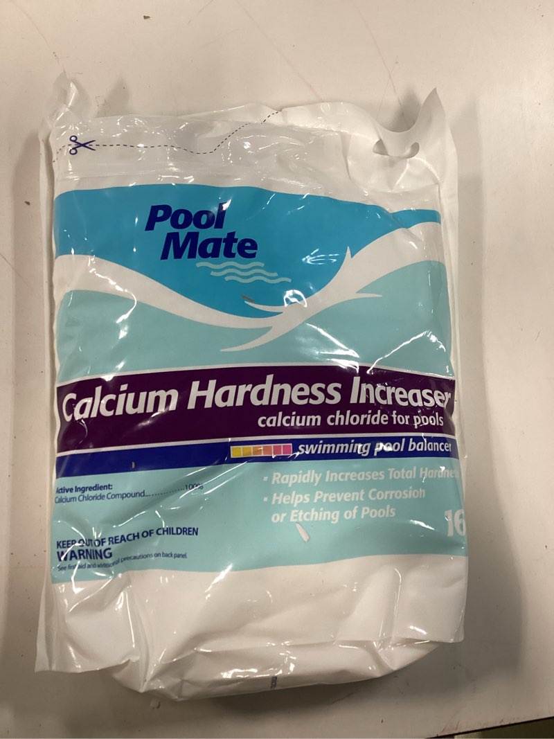 Condition photo showing New/Like New for 16-pound package of pool mate calcium hardness increaser