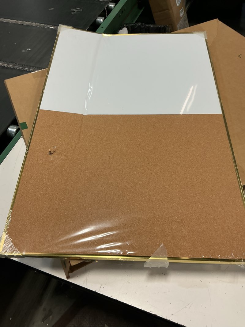 Condition photo showing As Is for arcobis cork board white board combo, 24 x 18 inch bulletin board-gold frame, magnetic dry erase board & corkboard for wall, vision board for home, office, school gold 24 x 18 inch