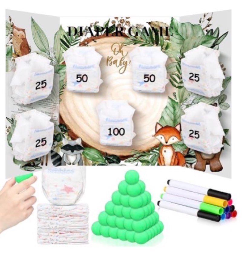 Threan Woodland Animal Funny 61 Pcs Baby Shower Board Diaper Games Boy Girls Hilarious Gender Reveal