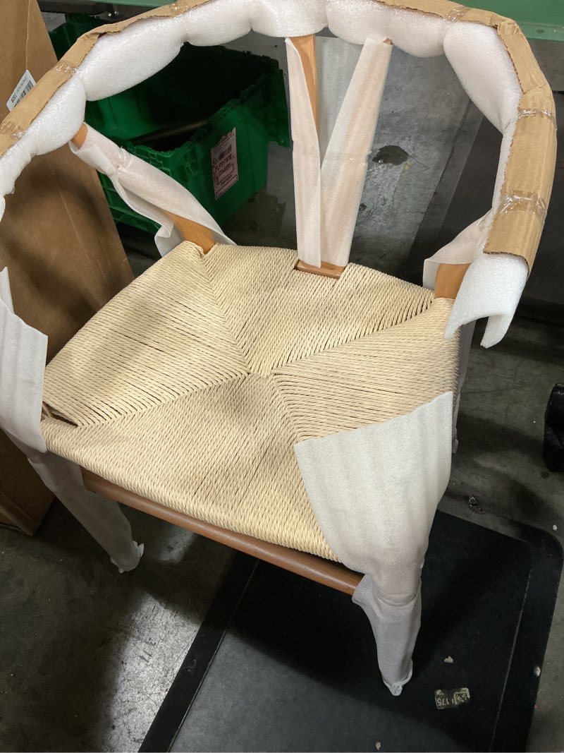 Condition photo showing New/Like New for wishbone chair natural solid wood dining chair/hans vegner y chair rattan and wood accent armrest chair (ash wood + natural wood color) natual color - 1 chairs