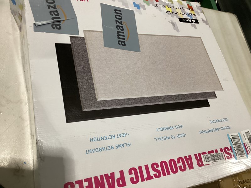Condition photo showing As Is for UMIACOUSTICS 4 PCS Acoustic Panels with Hanging Brackets, 2” Thick Fiberglass Sound Proof Panels Removable for Studios, Office, Home Theater Wall- Linen 23.6" x 11.8"-4pcs Linen