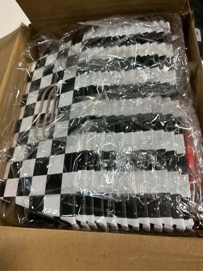 Condition photo showing New/Like New for ForraFun 12 Pcs Checkered Baskets for Gifts Empty with Plastic Bag Ribbon Bow 8x10'' Black and White Cardboard Gift Wrapping Basket with Handle for Racing Themed Party Decorations Birthday Supplies Black and White Check