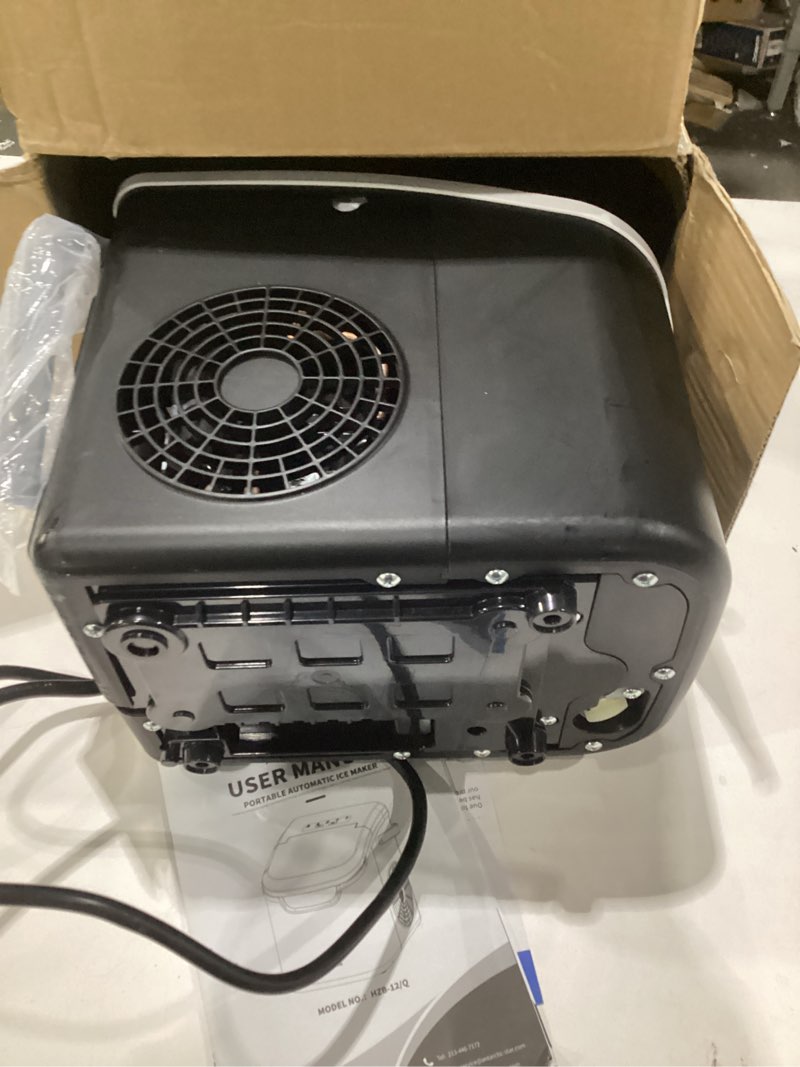 Condition photo showing As Is for countertop ice maker machine, 8 ice cubes in 6 mins, 26lb/day ice with 2 sizes- portable mini, energy saving & basket/scoop for home/party/travel/camping/bar,black dark black 26lbs/24h, not tested