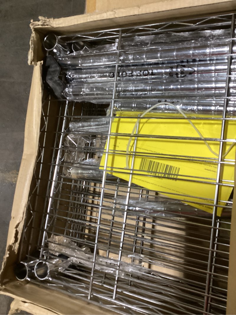 Condition photo showing Good Condition for BestOffice Adjustable NSF-Certified Metal Shelf Wire Shelving Unit Storage for Small Places Restaurant Garage Pantry Kitchen Garage Rack (Chrome, 16.7L×11.8W×63.6H) 16.7L×11.8W×63.6H Chrome