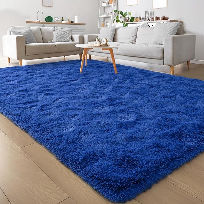Small Bedside Rug, 3x5 Non Slip Fluffy Shaggy Entryway Throw Rugs for Bedroom Living Room, Indoor Floor Carpet for Kids Girls and Boys, Nursery Rooms Mat, Home Decor Aesthetic, Blue Blue 5' x 3' (Rectangular)