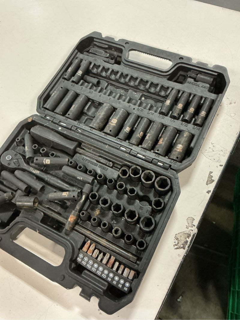 Condition photo showing As Is for 1/4 Inch Drive Impact Socket Set, 83Pcs Socket Wrench Set Metric & SAE from 4-15mm, 5/32-9/16", 6 Point CR-V Deep & Shallow Sockets Kit with 72T Ratchet Handle, E Torx, for Automotive & Home 83pcs 1/4 inch socket set