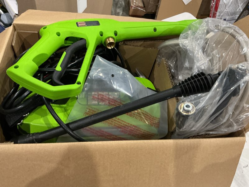 Condition photo showing As Is for greenworks 1800-psi 1.2-gpm cold water electric pressure washer with 2 spray tips
