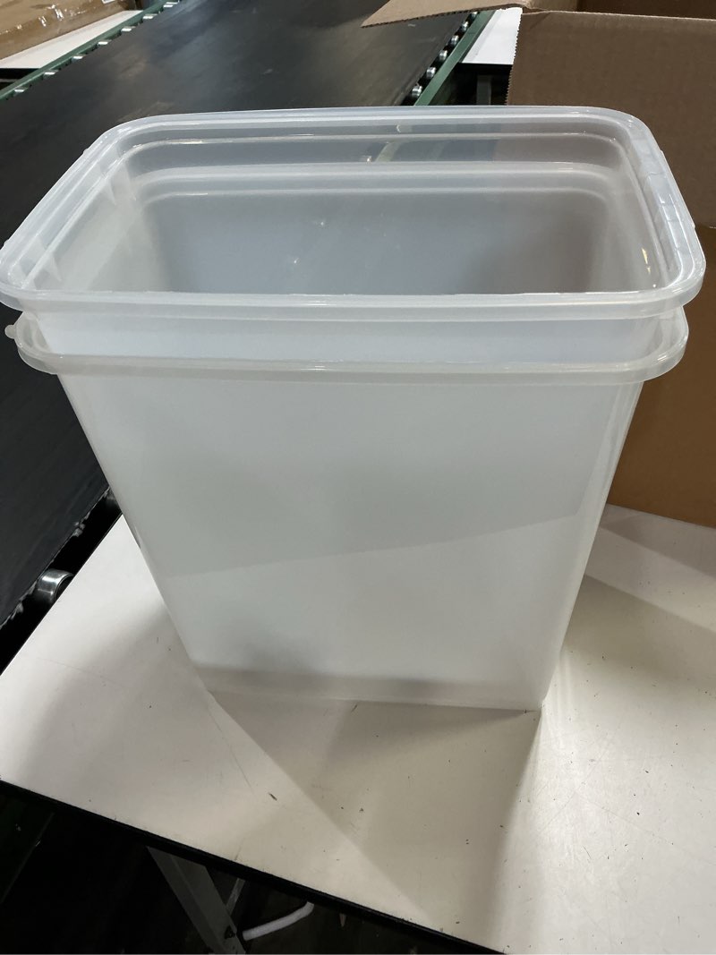 Condition photo showing As Is for iris usa dog food storage container, 2 pack, up to 30 lbs each, airtight seal for freshness, wheels for rolling, easy one hand opening, made in usa, bpa free, clear/black 30 lbs - 2 pack black