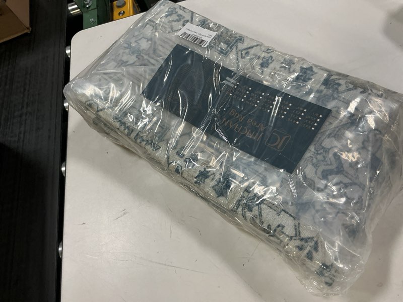 Condition photo showing Good Condition for jinchan Lima Runner Rug 2x12 Long Hallway Runner Rug Thin Vintage Washable Kitchen Carpet with Rubber Backing Floral Print Floor Cover Indoor Laundry Room Bedroom Stairway (2x12ft, Blue) 2' x 12' (Light Weight) Border Blue