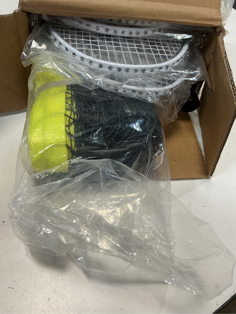 Condition photo showing Good Condition for outdoor volleyball net system for backyard, adjustable height (5.1–8ft) & width (20–32ft), anti-sag tension system, 2-in-1 badminton combo set with carry bag, rackets & shuttlecocks yellow