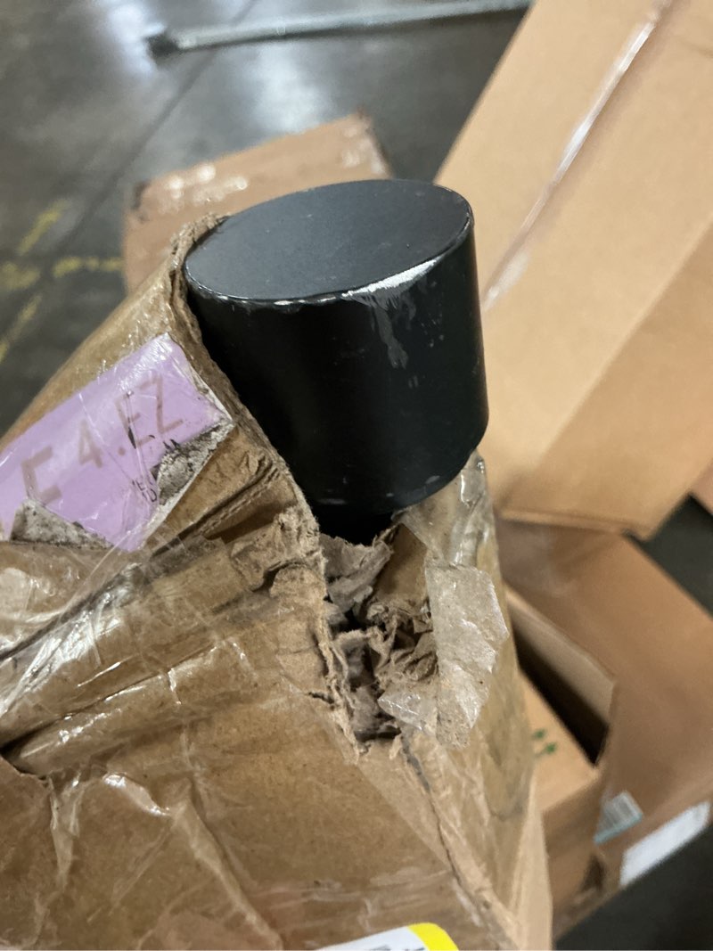 Condition photo showing As Is for 1 1/8 inch diameter curtain rods, 72-144” telescoping large single window drapery rod heavy duty with adjustable modern brackets, matte black matte black 72-144"