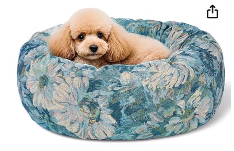 Dog Calming Bed for Small, Medium & Large Dogs - Fluffy Round Donut Puppy Bed, Anti-Anxiety Cuddler with Washable Faux Fur, Non-Slip Bottom, Cozy Cat & Pet Cushion (Flower-16)