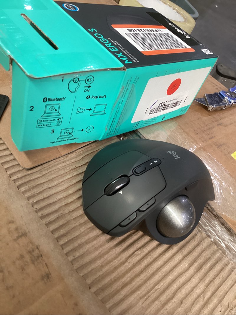 Condition photo showing As Is for Logitech MX Ergo S Advanced Wireless Trackball Mouse, USB-C Rechargeable Wireless Ergonomic Mouse with Bluetooth and Encrypted Dongle, 6 Programmable Buttons, for PC/Mac - Graphite