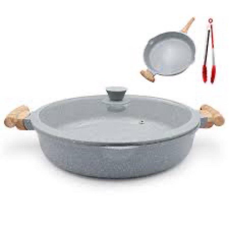 AIKENBBKK 2-In-1 Ceramic Nonstick Deep Frying Pan Skillet, 12.5 Inch Saute Pan with Lid Non Toxic, P