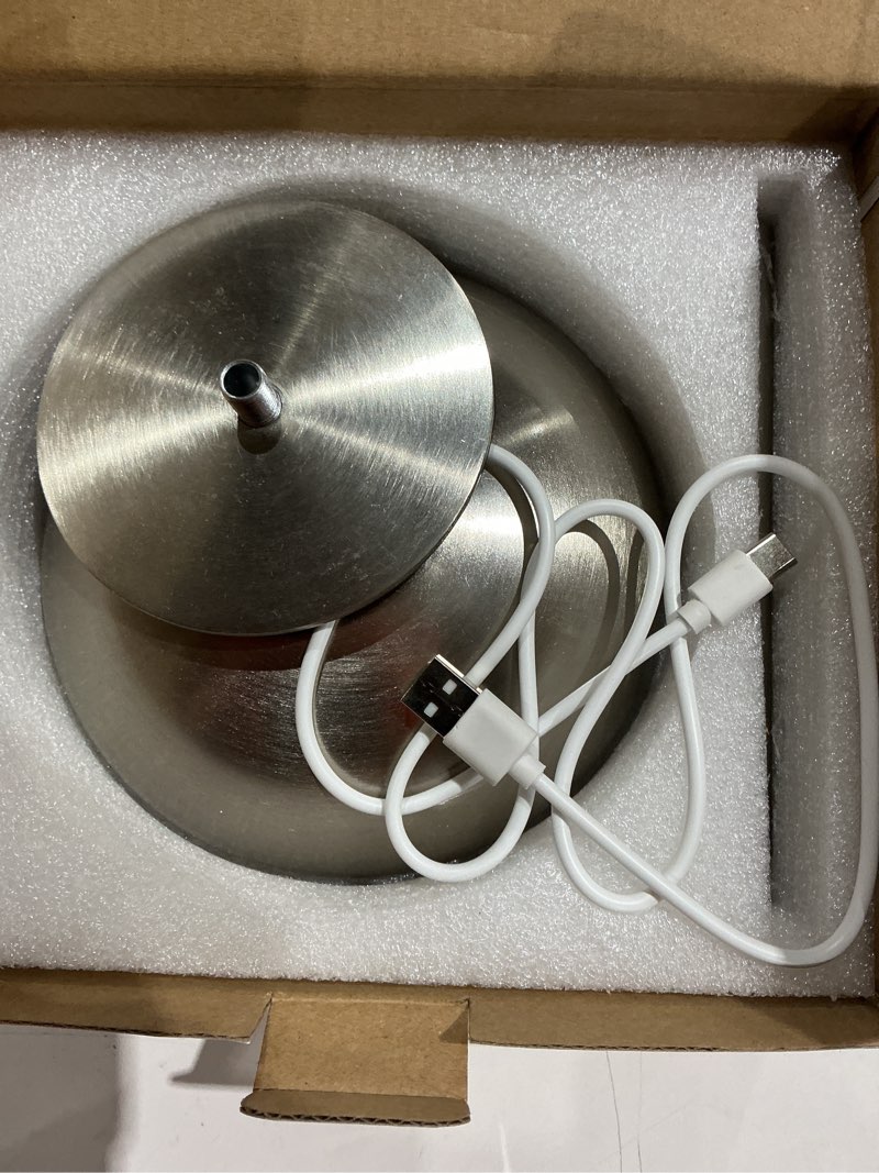 Condition photo showing Good Condition for portable led mushroom table lamp, 8.46'' metal small cordless desk night light with 5200mah rechargeable battery, stepless dimming lamp with 3 colors for bedroom/bar/coffee shop (silver) silver-8.46in