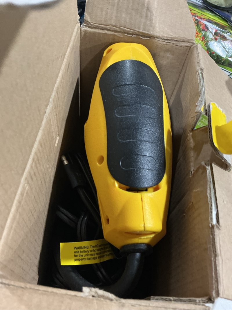 Condition photo showing As Is for 120 psi rechargeable cordless air compressor/digital tire inflator with led work light