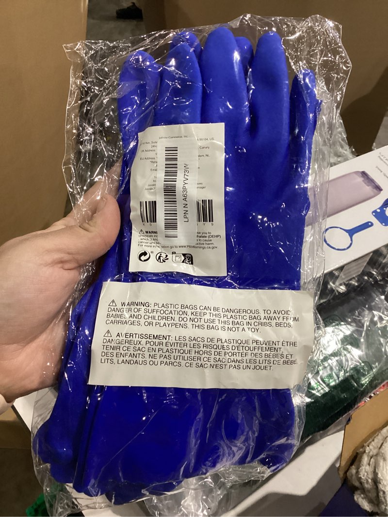 Condition photo showing New/Like New for 2 Pairs Rubber Household Cleaning Gloves for Kitchen Dishwashing, Cotton Lined (Blue) Medium (Pack of 2)