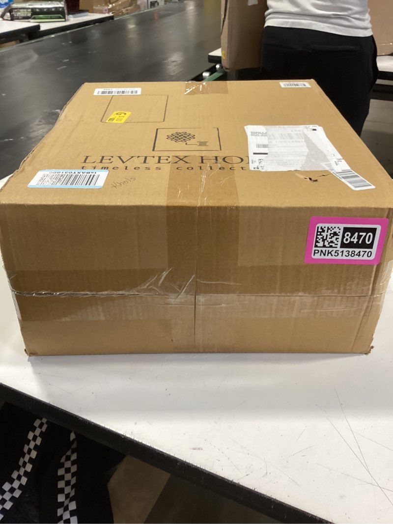 Condition photo showing New/Like New for levtex home - truro quilt set - full/queen quilt + two standard pillow shams - stripe in shades of blue - quilt size (88x92in.) and pillow sham size (26x20in.) - reversible - cotton full/queen quilt blue