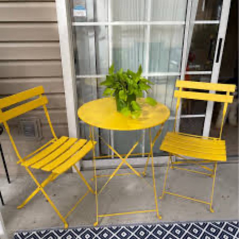 shelah premium steel patio bistro set, folding outdoor patio furniture sets, 3 piece patio set of foldable patio table and chairs