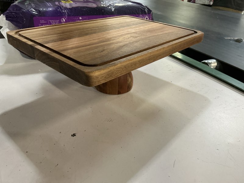 Condition photo showing Good Condition for cake stand with lid, 13? rectangular multi-functional cake holder, acacia solid wood 2-in-1 dessert table display set, charcuterie board for cheese ,fruit platter, large acrylic cake dome cover 13" square