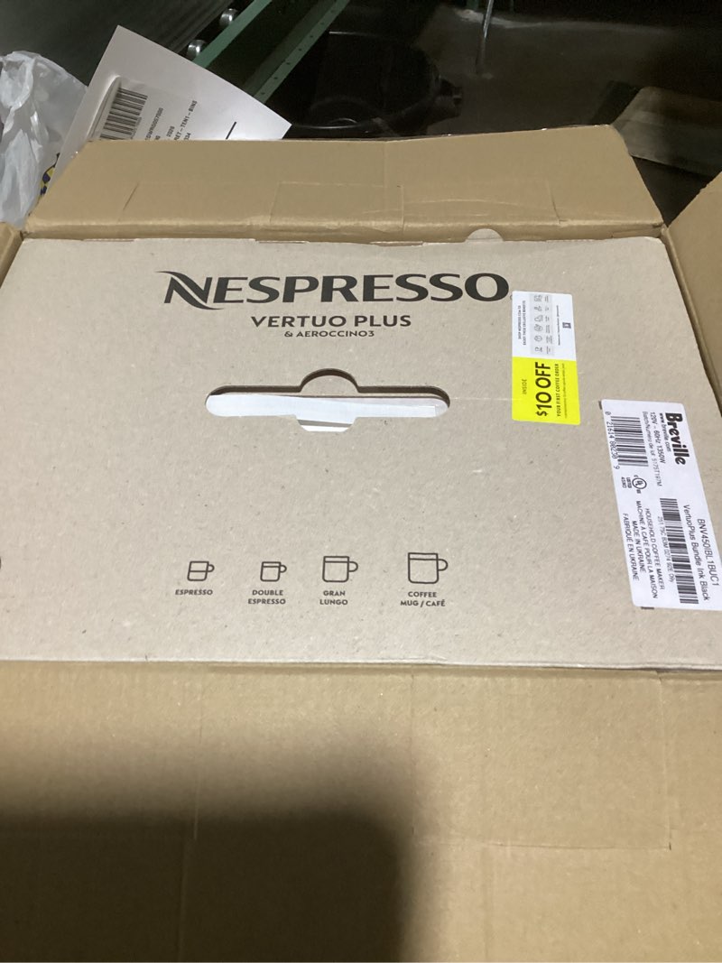 Condition photo showing New/Like New for Nespresso Vertuo Plus Coffee and Espresso Maker by Breville, Ink Black with Aeroccino Milk Frother Machine + Milk Frother Ink Black