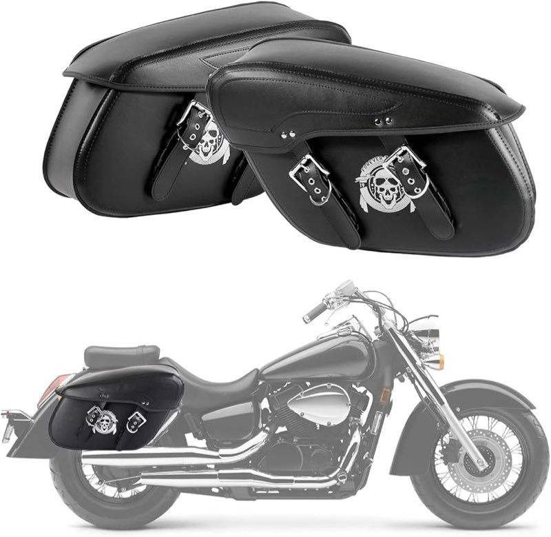 INNOGLOW 2pcs Motorcycle Saddlebags Waterproof Synthetic Leather 2-Strap Saddle bags Tool Bag Black 