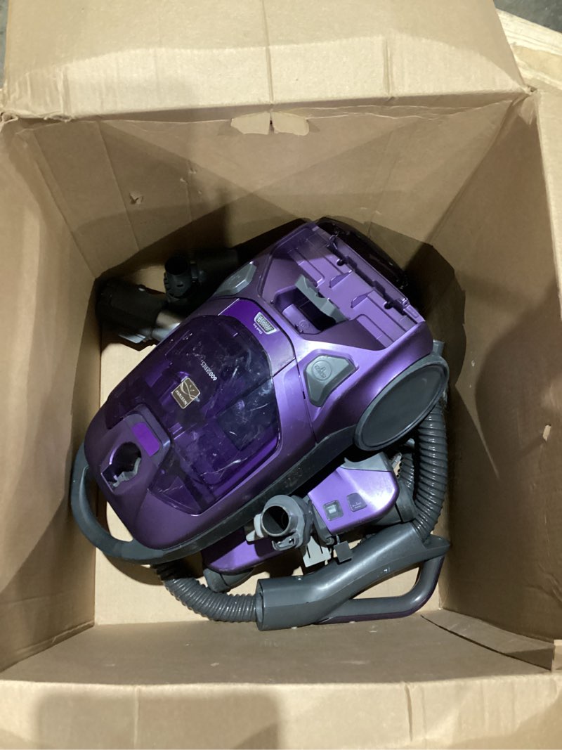 Condition photo showing As Is for Kenmore 600 Series Pet Friendly Lightweight Bagged Canister Vacuum with Pet PowerMate, Pop-N-Go Brush, 2 Motors, HEPA Filter, Aluminum Telescoping Wand, Retractable Cord and 4 Cleaning Tools, Purple