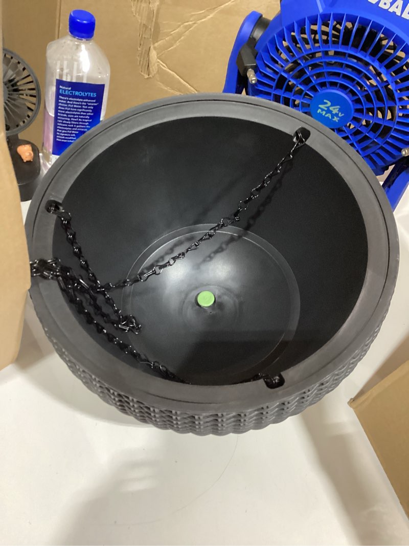 Condition photo showing Good Condition for keter resin rattan set of 2 round hanging planter baskets for indoor and outdoor plants-perfect for porches and patio decor, graphite