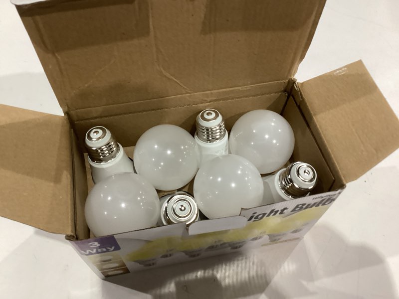 Condition photo showing As Is for 3 way led light bulbs 8 pack, 3 way light bulbs 30 70 100 soft white 3000k,e26 medium base a19 three way light bulb, indoor 3way bulb for reading soft white 3000k 8 pack