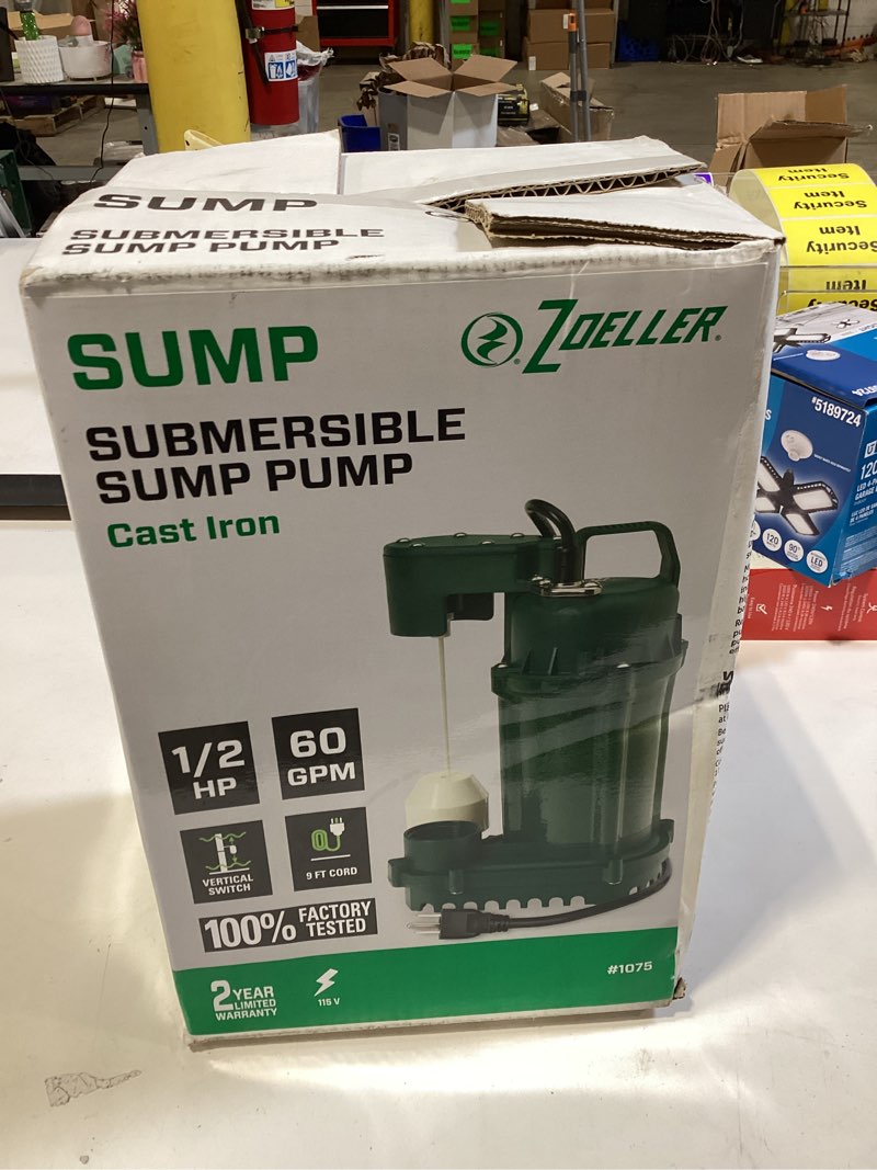 zoeller 1/2-hp 115 -volt 60-gallon cast iron submersible sump pump item #955616 | model #1075-0001