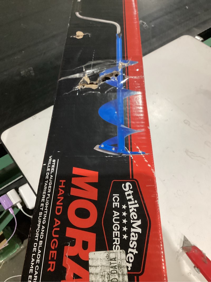 strike master mora 2-piece hand auger, lightweight powder blue ice auger with high-performance steel blades and adjustable handle 7"