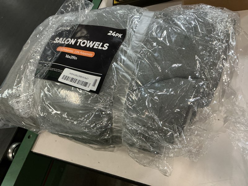 Condition photo showing Good Condition for salon towels 24 pack, super soft microfiber gym towels, highly absorbent hair-drying cloth for gym, bath, spa use and home beauty care - grey (16x29 inch) grey 24pk