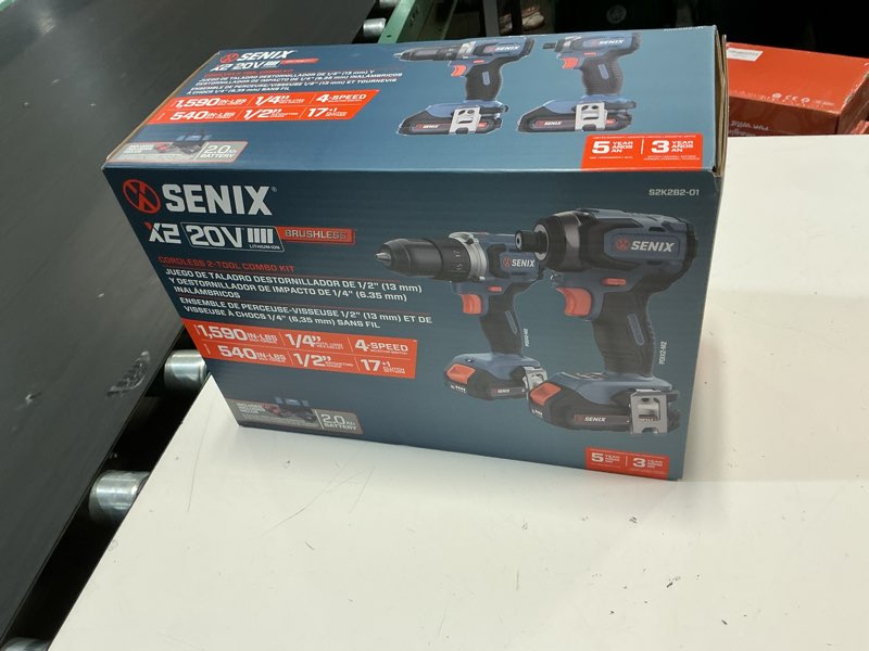 Condition photo showing New/Like New for senix x2 20-volt 2-tool brushless power tool combo kit with soft case (2-batteries included and charger included)