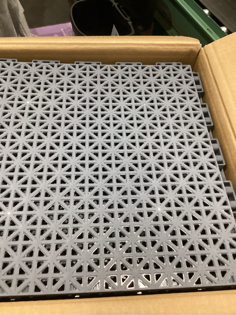 Condition photo showing Good Condition for jxgzyy 24 pcs basketball court tiles, 5/8 inch thick interlocking sport outdoor floor tiles, non slip pp drainage mat for tennis court drain deck pool patio shower kitchen garage poach, light grey